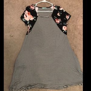 Black and white floral and striped dress